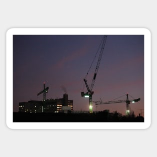 Cranes at Night in Sheffield, UK Sticker